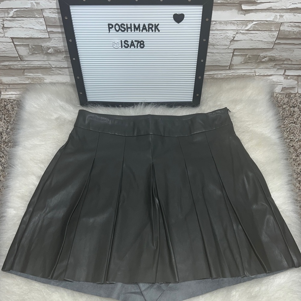 SHINESTAR Vegan Leather Front Pleated Skort